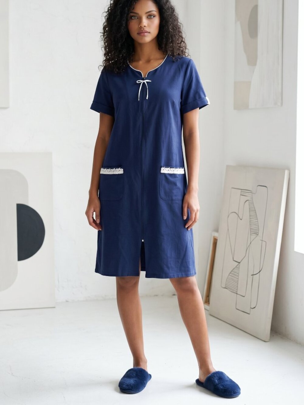 Celestial Dreams Evening Blue Zip-up Women's Robe/Housecoat/Loungewear Sz L